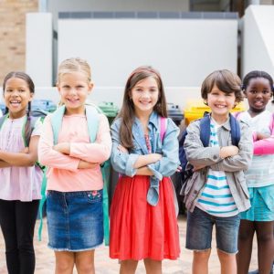 Group of kids standing on school terrace